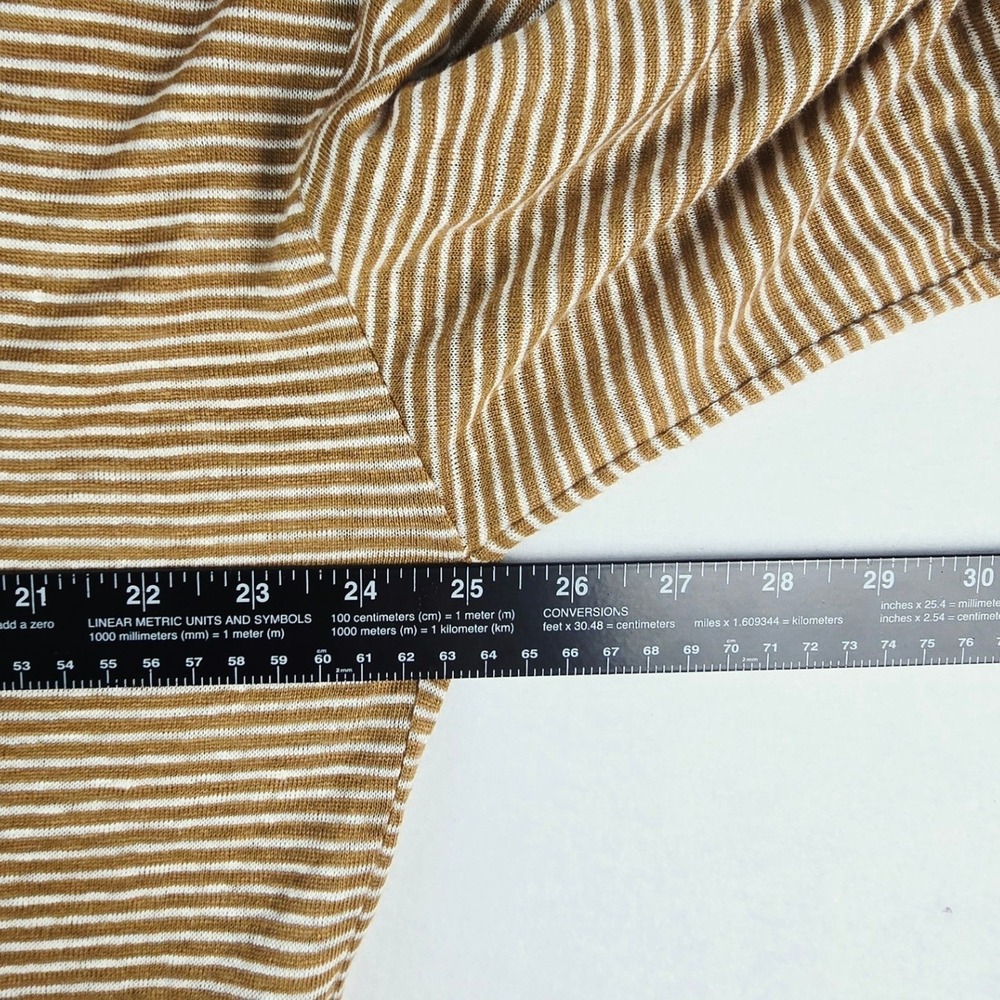 C&C California Striped Linen Hoodie Women XL Tan White Roll Tab Sleeve Pullover - Picture 8 of 9